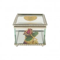 24k Gold Rose Brooch with 3 Leaves in Glass Museum Case