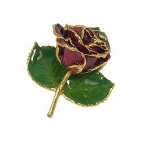 24k Gold Rose Brooch with 3 Leaves