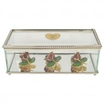 3 24k Gold Rose Brooches with 3 Leaves in Glass Museum Case