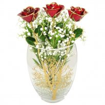 17" Past, Present, Future 24k Gold Trim Roses in Tree of Life Vase