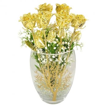 50th Anniversary Gift 6 Gold Roses Tree Of Life Vase Love Is A Rose