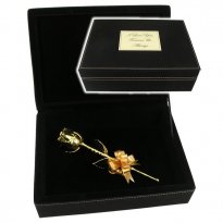 8" Gold Plated Rose in Personalized Leatherette Case