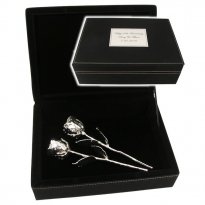 Two 8" Silver Roses in 25th Anniversary Case