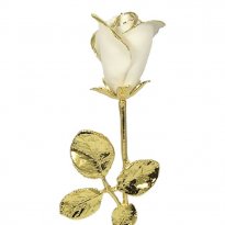 11" White Capodimonte Porcelain Rosebud: 24k Gold Trim