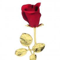 Red Capodimonte Porcelain Rosebud: 24k Gold Stem