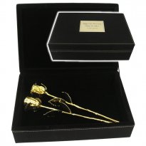 Two 11" 24k Gold Dipped Roses in 50th Anniversary Case