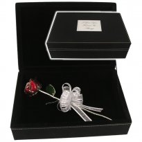11" Silver Trimmed Rose in Personalized Leatherette Case