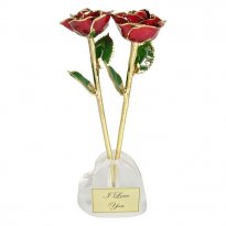 2 11" 24k Gold Roses in Heart Vase Anniversary Gift