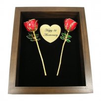 Two 8" Gold Trim Roses in 1st Anniversary Shadow Box