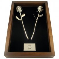 11" Platinum Dipped Roses in 20th Anniversary Shadow Box