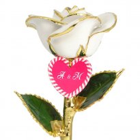 24k Gold Christmas Rose and Couple's Engraved Heart