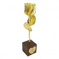 8" 24k Gold Dipped Rose in Engraved Heart Stand