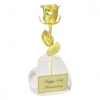 8" 24k Gold Dipped Rose in 50th Anniversary Heart Vase