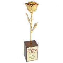 8" 24k Gold Plated Rose in Personalized Stand
