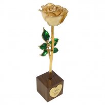 8" 24k Gold Trimmed Rose in Engraved Heart Stand