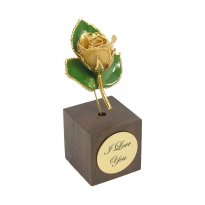Mini 24k Gold Rose with 3 Leaves in I Love You Stand