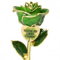 24k Gold Trimmed Rose: 11"  Lucky Charm Irish Green Rose