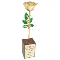 8" 24k Gold Trimmed Rose in Personalized Stand