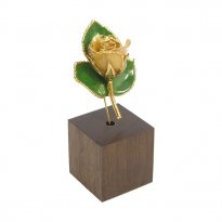 Mini 24k Gold Rose with 3 Leaves in Stand: Ivory White Rose