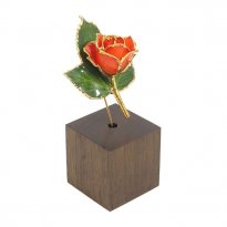 Mini 24k Gold Rose with 3 Leaves in Stand: Peach Rose