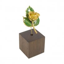 Mini 24k Gold Rose with 3 Leaves in Stand: Yellow Rose