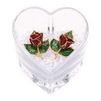 2 Gold Rose Brooches with 3 Leaves in Crystal Heart Bowl