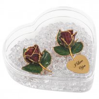 Two 3 Leaf Gold Rose Brooches in Personalized Heart Case