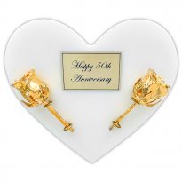 Personalized 50th Anniversary Gift: 24k Gold Roses on Heart Plaque