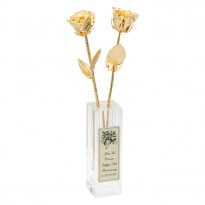 Two 14" 50th Anniversary Gold Roses in Personalized Vase