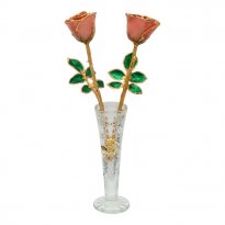 2 Anniversary 8" 24k Gold Trim Roses in Mini Rose Vase