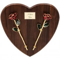 11" 24k Gold Trimmed Roses on Personalized Heart Plaque