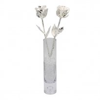 25th Anniversary Gift Silver Roses in Galaxy Vase