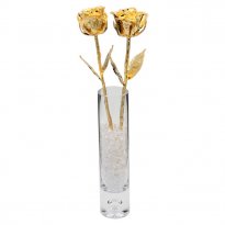 Two 50th Anniversary Gold Dipped Roses Galaxy Vase
