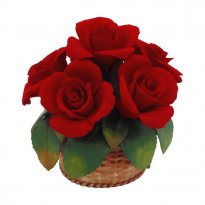 Porcelain Rose Bouquet: 6 Roses in a Basket