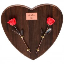 7th Anniversary Copper Roses on Personalized Heart Plaque