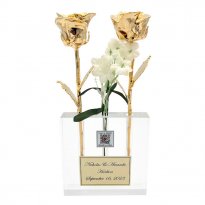 Two 8" Wedding Roses in Personalized Vase with Video QR Code