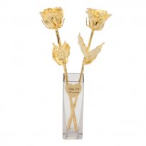 Personalized Promise Vase with 2 Gold Plated Roses