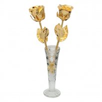 8" 50th Anniversary 24k Gold Roses in Mini Rose Vase
