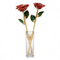 2 24k Gold Trim Roses in Personalized Promise Vase