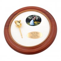 12" Round Engraved Wedding Photo Frame with Dipped Rose
