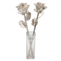 2 Platinum Roses in Promise Vase with Personalized Heart