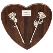20th Anniversary 11" Platinum Roses on Personalized Heart Plaque