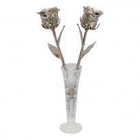 Two 8" 20th Anniversary Platinum Roses in Mini Rose Vase