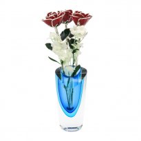Past, Present, Future 11" Platinum Trim Roses in Azure Vase