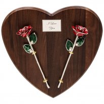 2 Platinum Trimmed Roses on Personalized Heart Plaque