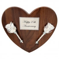 25th Anniversary Silver Roses on Personalized Heart Plaque