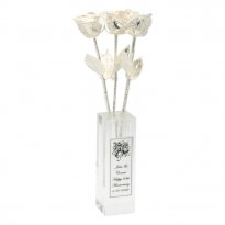 3 14" Silver 25th Anniversary Roses in Personalized Vase