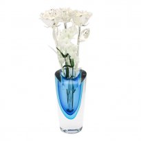 Past, Present, and Future 11" Silver Roses in Azure Vase