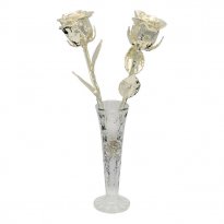 Two 8" 25th Anniversary Silver Roses in Mini Rose Vase