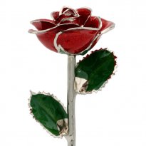 11" Silver Trimmed Red Sparkle Rose